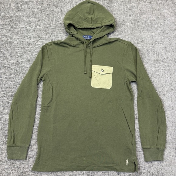 Polo Ralph Lauren Hoodie Mens Small Green Pony Sweatshirt Front Pocket Preppy - Picture 2 of 10